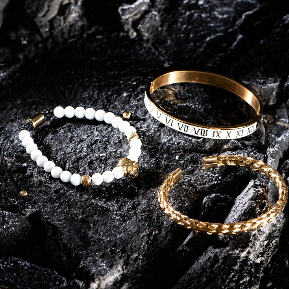Luxury Set Crown Charm Gold Color Skull Bracelet - SavageBiz