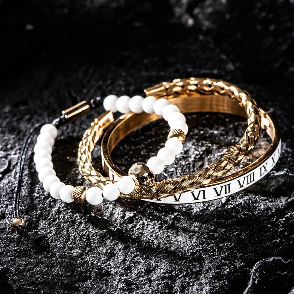 Luxury Set Crown Charm Gold Color Skull Bracelet - SavageBiz