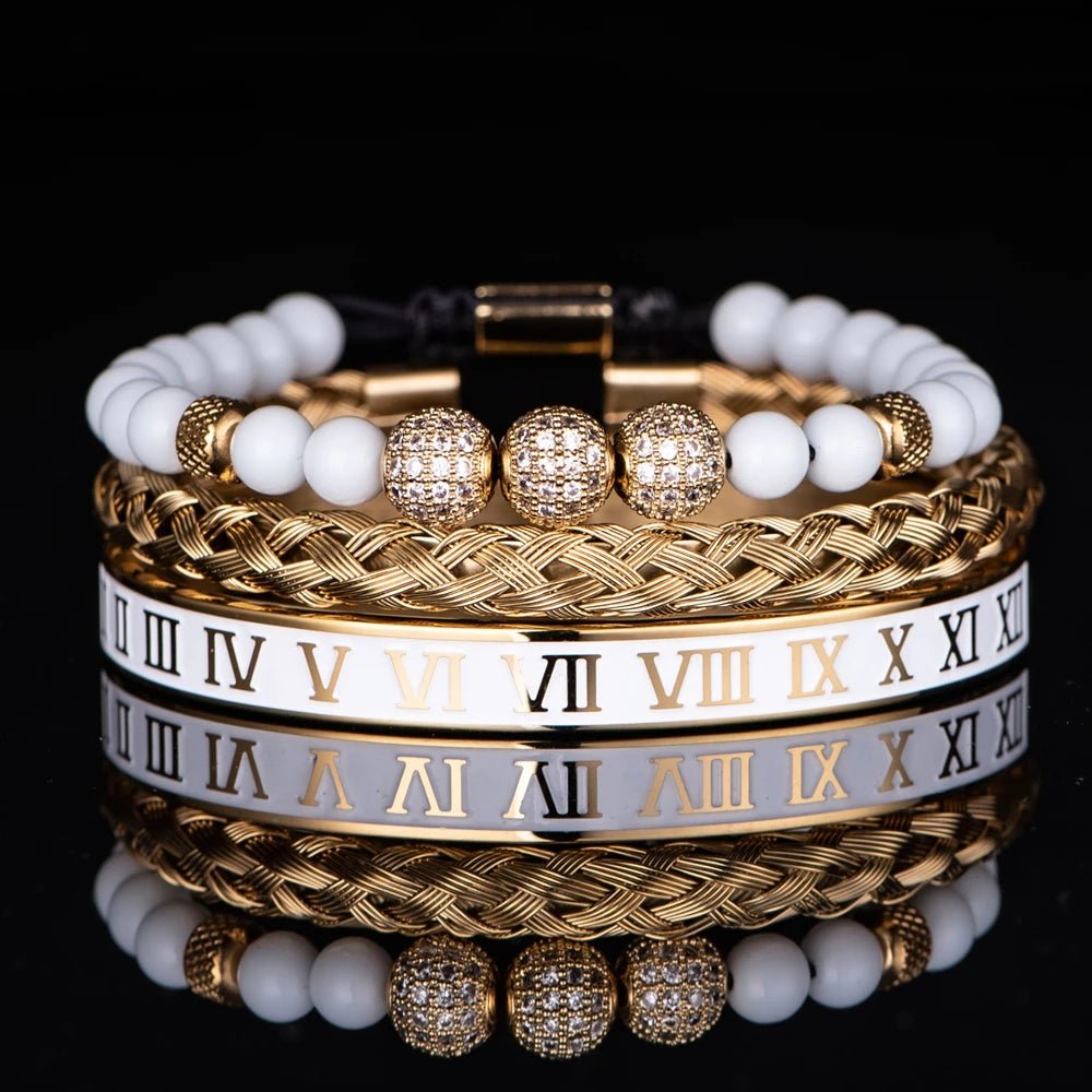 Luxury Set Crown Charm Gold Color Skull Bracelet - SavageBiz
