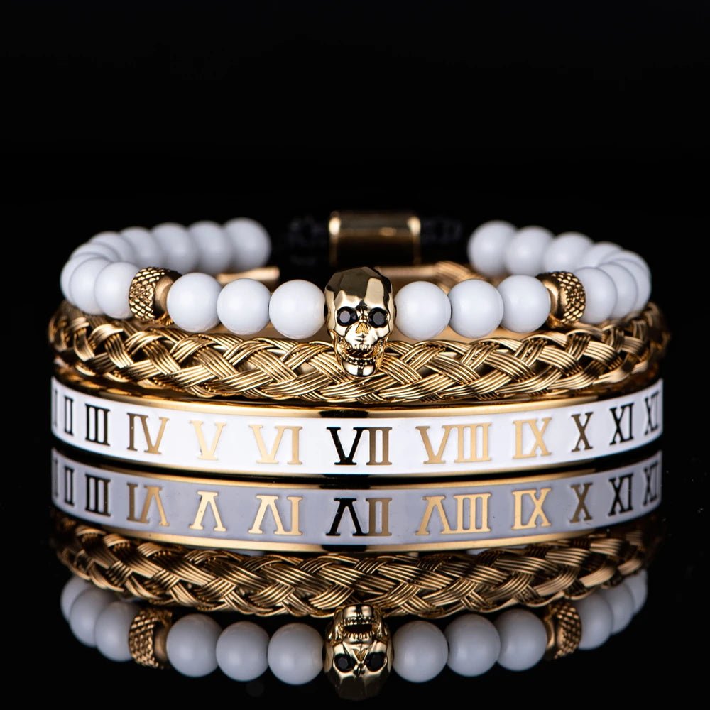 Luxury Set Crown Charm Gold Color Skull Bracelet - SavageBiz