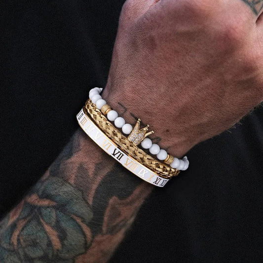 Luxury Set Crown Charm Gold Color Skull Bracelet - SavageBiz