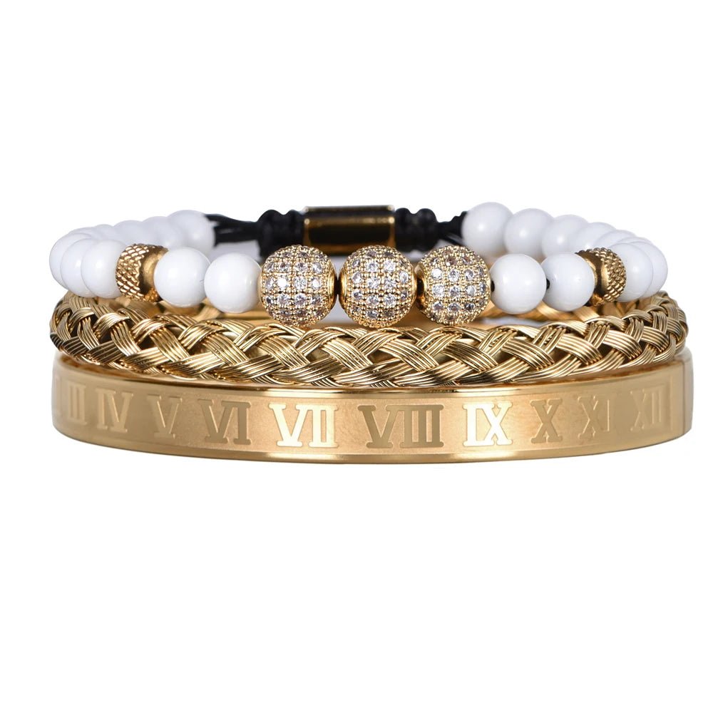 Luxury Set Crown Charm Gold Color Skull Bracelet - SavageBiz