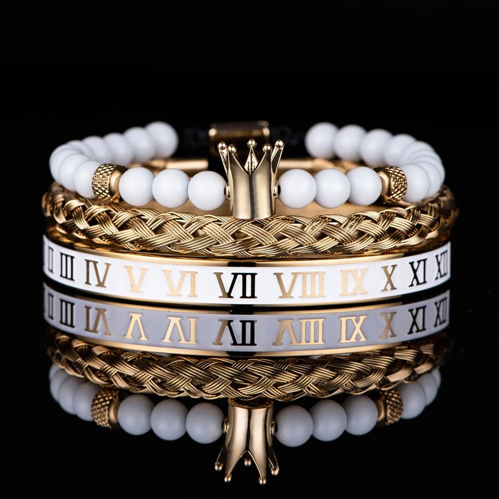 Luxury Set Crown Charm Gold Color Skull Bracelet - SavageBiz