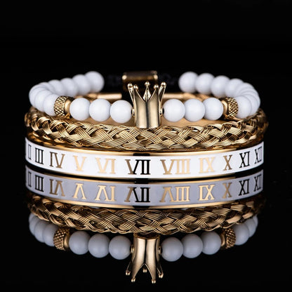 Luxury Set Crown Charm Gold Color Skull Bracelet - SavageBiz