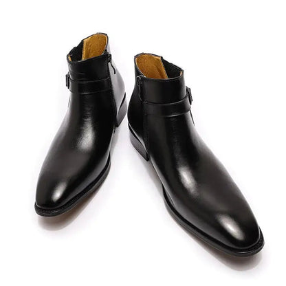 Men's Italian Leather Dress Boots With Zipper & Buckle - SavageBiz