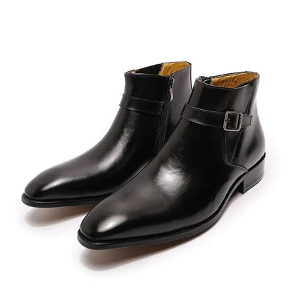 Men's Italian Leather Dress Boots With Zipper & Buckle - SavageBiz