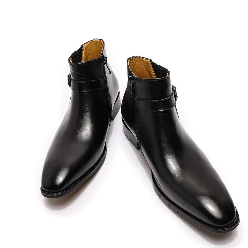 Men's Italian Leather Dress Boots With Zipper & Buckle - SavageBiz