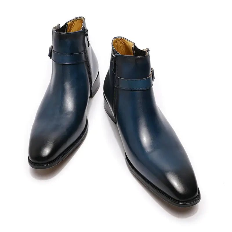 Men's Italian Leather Dress Boots With Zipper & Buckle - SavageBiz