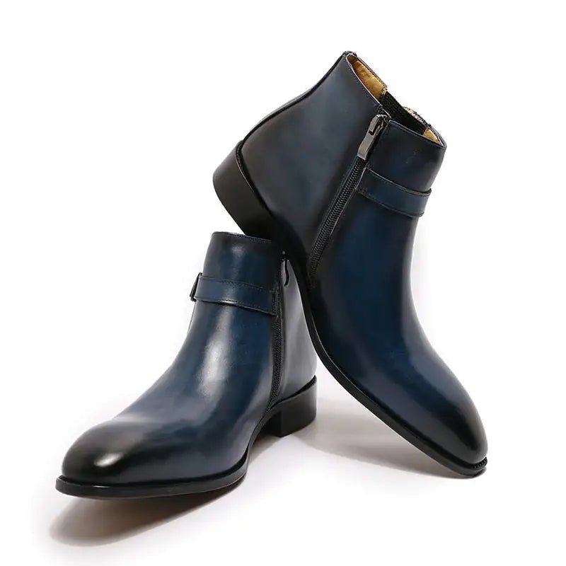 Men's Italian Leather Dress Boots With Zipper & Buckle - SavageBiz