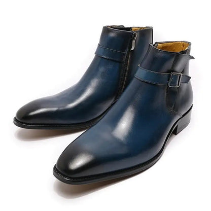 Men's Italian Leather Dress Boots With Zipper & Buckle - SavageBiz