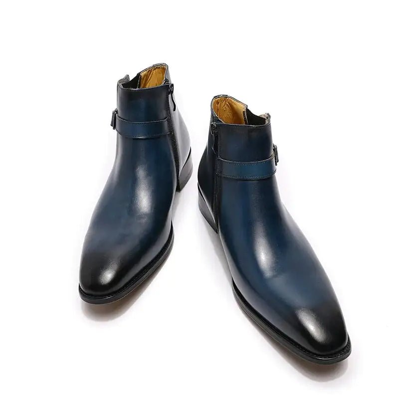 Men's Italian Leather Dress Boots With Zipper & Buckle - SavageBiz