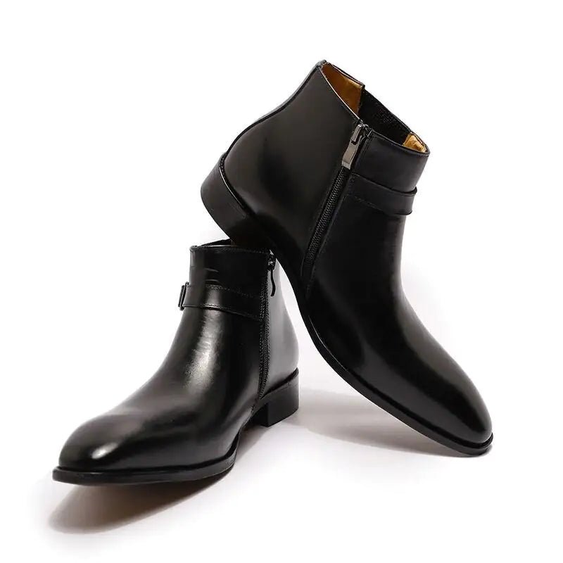 Men's Italian Leather Dress Boots With Zipper & Buckle - SavageBiz