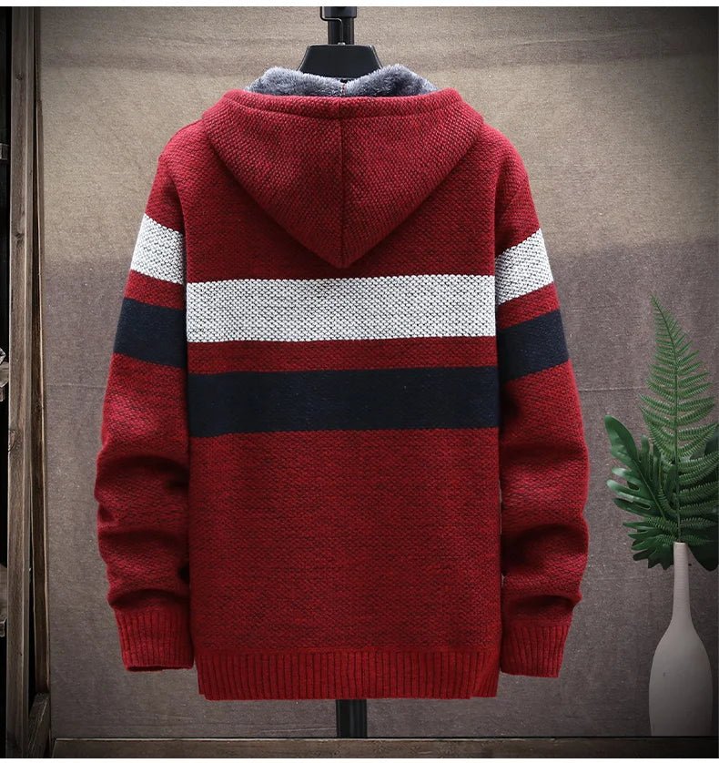 Men's Striped Cardigan Fleece Winter Sweater - SavageBiz