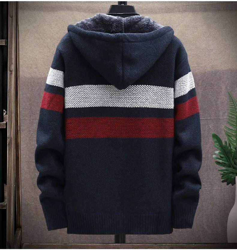 Men's Striped Cardigan Fleece Winter Sweater - SavageBiz