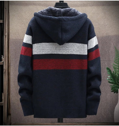 Men's Striped Cardigan Fleece Winter Sweater - SavageBiz