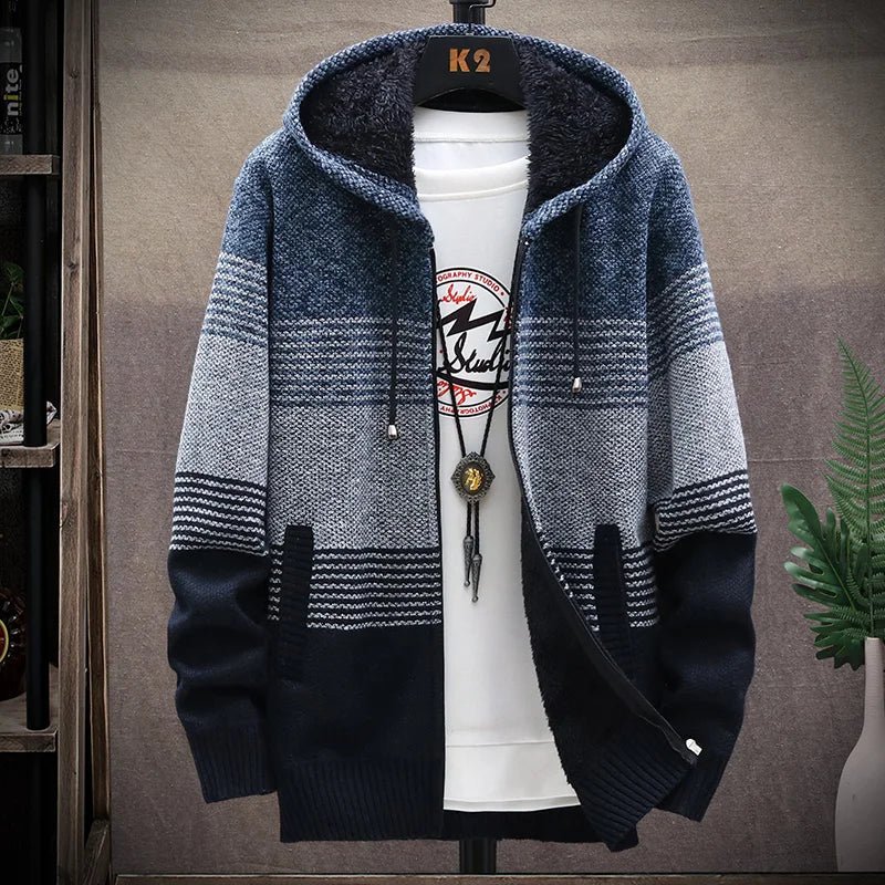 Men's Striped Cardigan Fleece Winter Sweater - SavageBiz