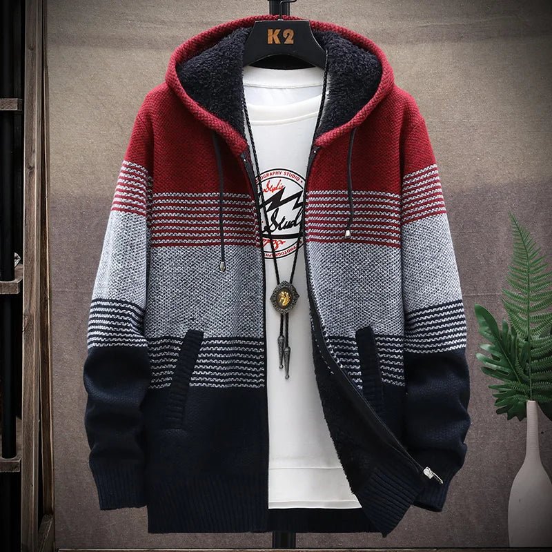 Men's Striped Cardigan Fleece Winter Sweater - SavageBiz