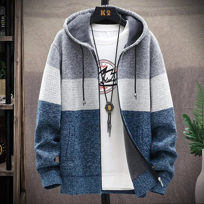 Men's Striped Cardigan Fleece Winter Sweater - SavageBiz