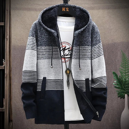 Men's Striped Cardigan Fleece Winter Sweater - SavageBiz