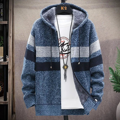 Men's Striped Cardigan Fleece Winter Sweater - SavageBiz