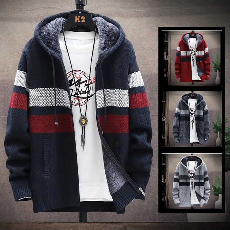 Men's Striped Cardigan Fleece Winter Sweater - SavageBiz