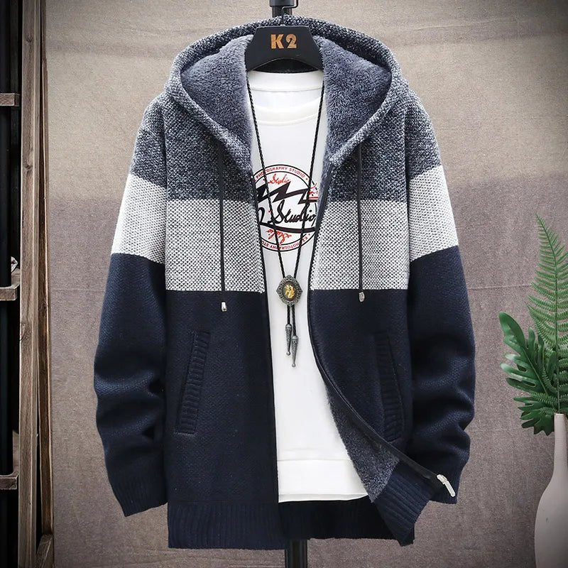 Men's Striped Cardigan Fleece Winter Sweater - SavageBiz