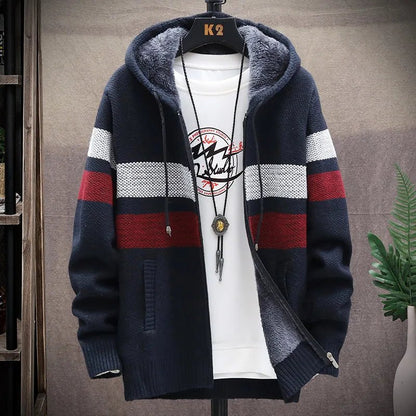 Men's Striped Cardigan Fleece Winter Sweater - SavageBiz