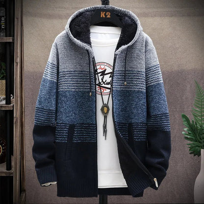 Men's Striped Cardigan Fleece Winter Sweater - SavageBiz