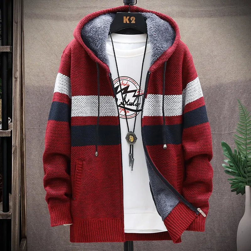 Men's Striped Cardigan Fleece Winter Sweater - SavageBiz