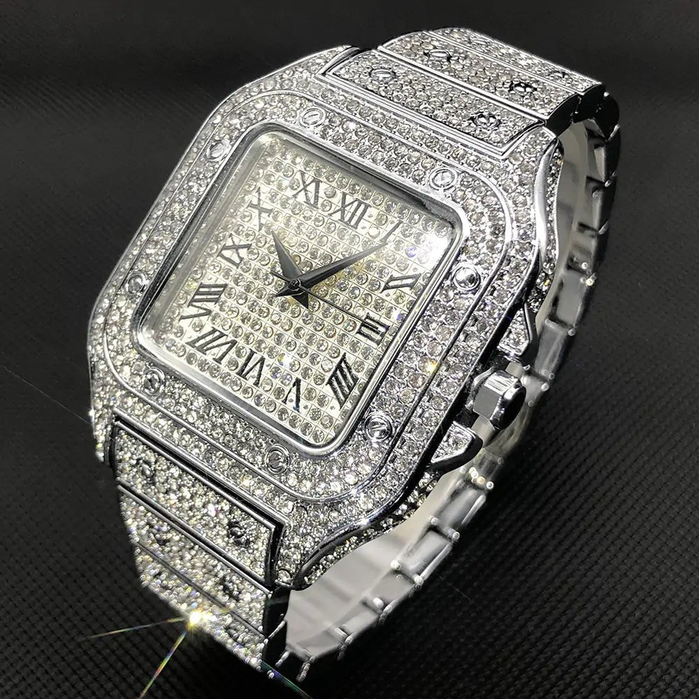 MISSFOX Ice Out Square Watch For Men - SavageBiz