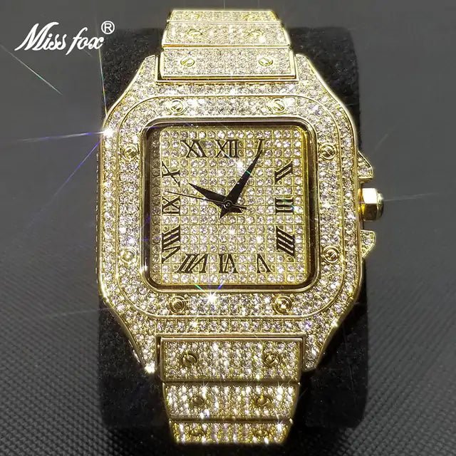 MISSFOX Ice Out Square Watch For Men - SavageBiz