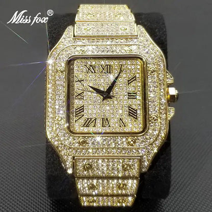 MISSFOX Ice Out Square Watch For Men - SavageBiz