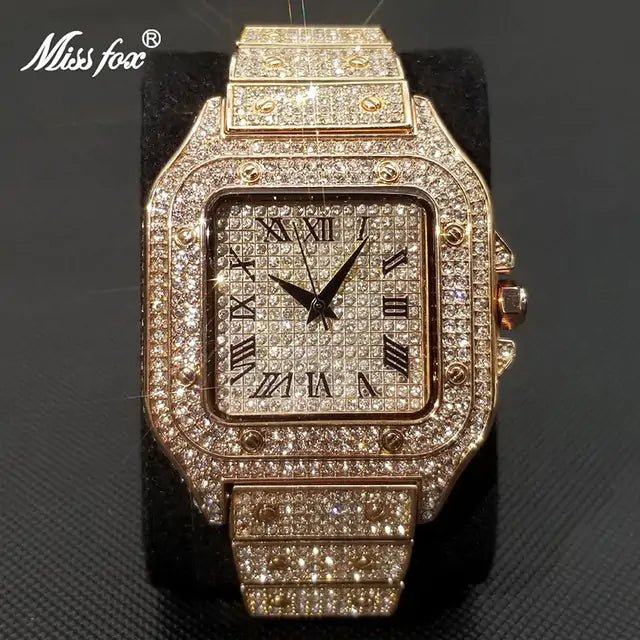 MISSFOX Ice Out Square Watch For Men - SavageBiz