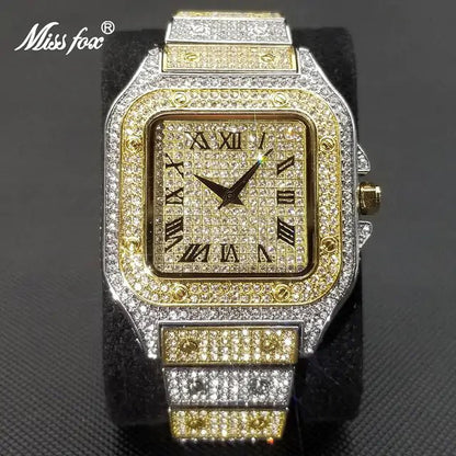 MISSFOX Ice Out Square Watch For Men - SavageBiz