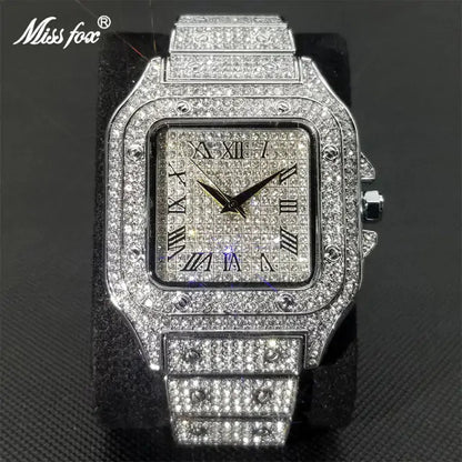 MISSFOX Ice Out Square Watch For Men - SavageBiz