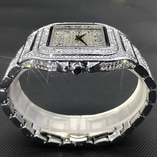 MISSFOX Ice Out Square Watch For Men - SavageBiz