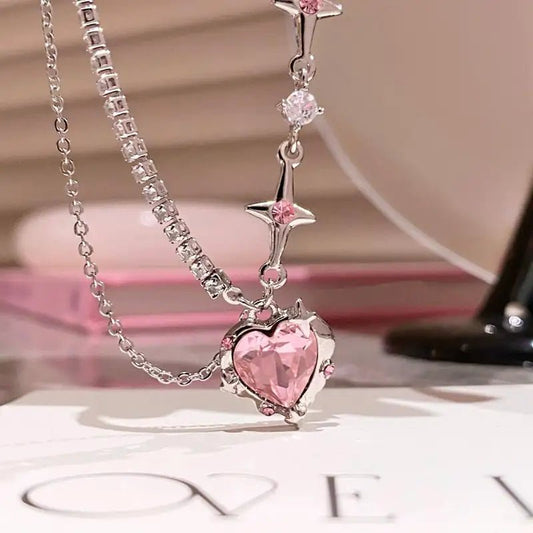 Pink Heart Crystal Necklace - SavageBiz