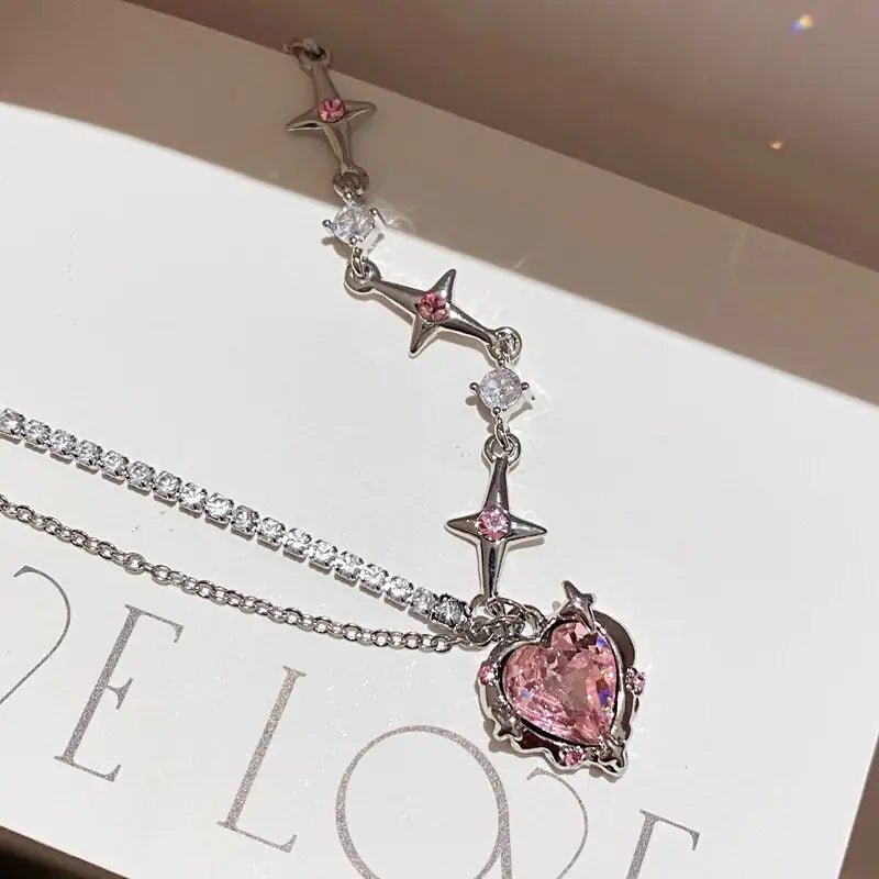Pink Heart Crystal Necklace - SavageBiz