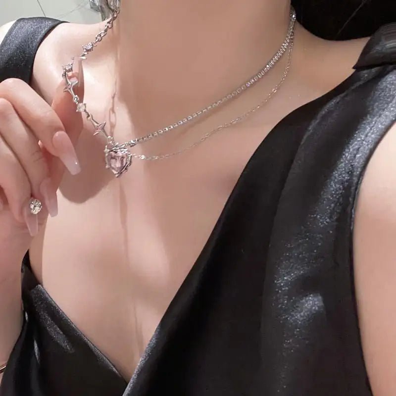 Pink Heart Crystal Necklace - SavageBiz