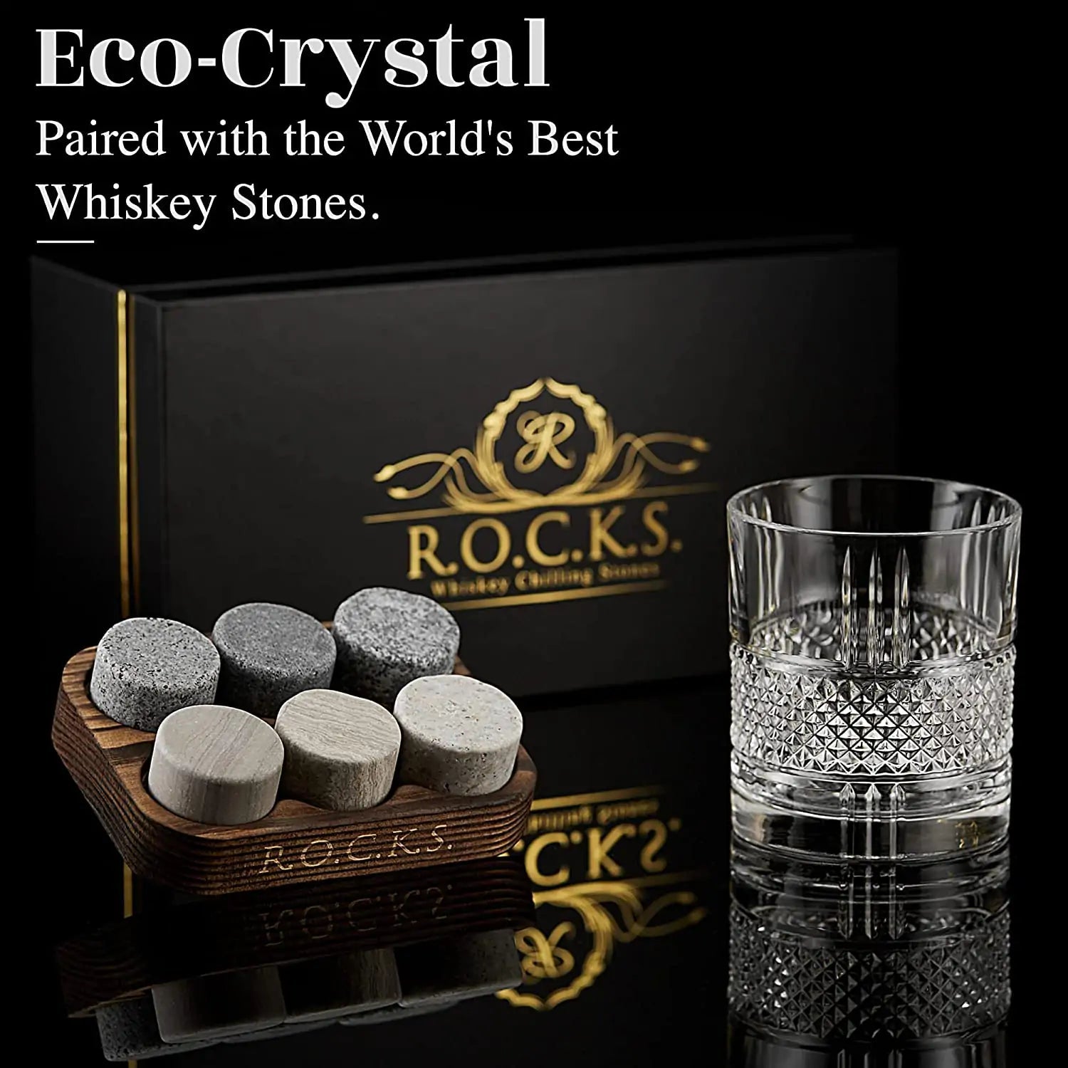 The Connoisseur's Set - Whiskey Stones & Reserve Whiskey Crystal Glass - SavageBiz