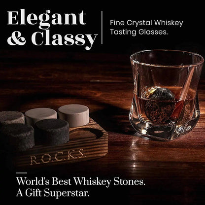 The Connoisseur's Set - Whiskey Stones & Twist Glass Edition - SavageBiz