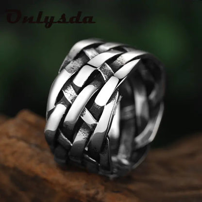 Vintage Weave Stainless Steel Rings - SavageBiz