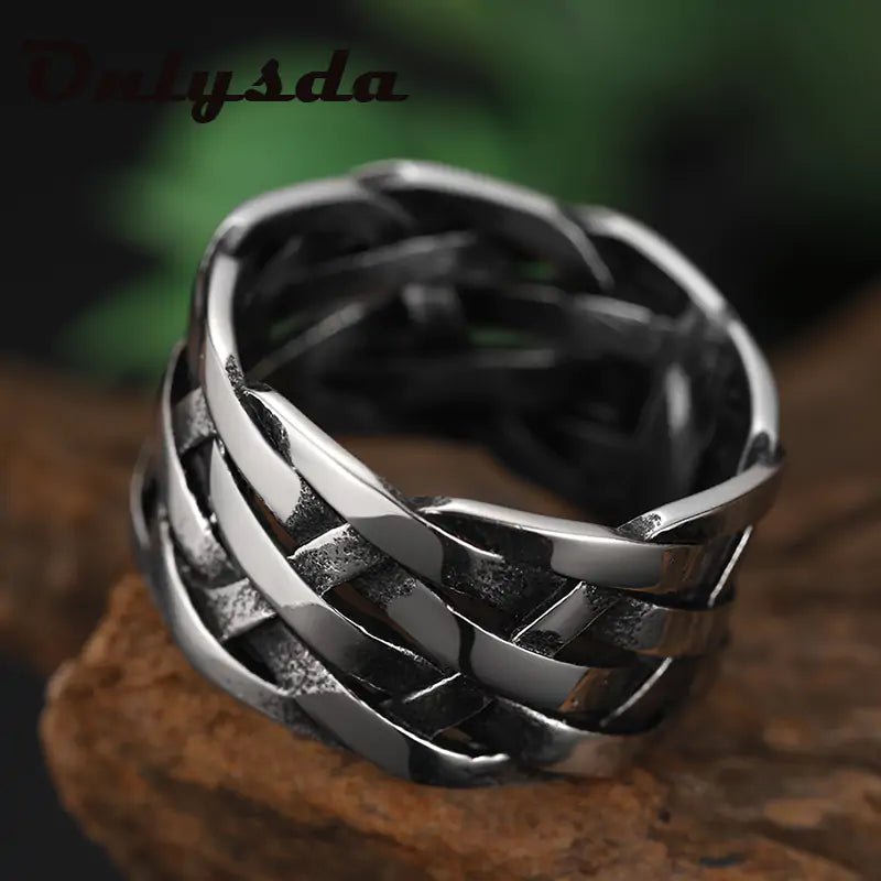 Vintage Weave Stainless Steel Rings - SavageBiz