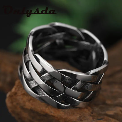 Vintage Weave Stainless Steel Rings - SavageBiz